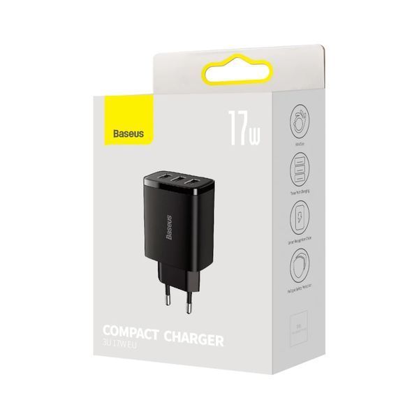Мережевий зарядний пристрій Baseus Compact Charger 3U 17W EU Black 591306534 фото