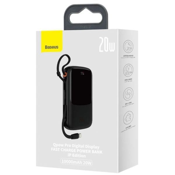 Зовнішній акумулятор Baseus Qpow Pro Digital Display Fast Charge 10000mAh 20W (Type-C cable) Black 881815298 фото