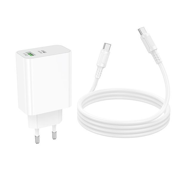 Мережевий зарядний пристрій BOROFONE BA108A Stellar PD30W+QC3.0 charger set (C to C) (EU) White 764017188 фото