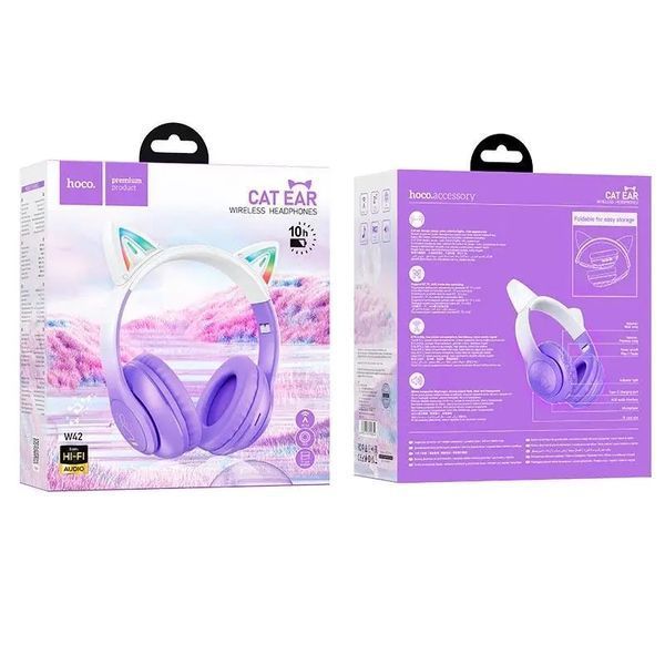 Бездротові накладні навушники HOCO W42 Cat ears BT headphones Purple Grape 838881956 фото