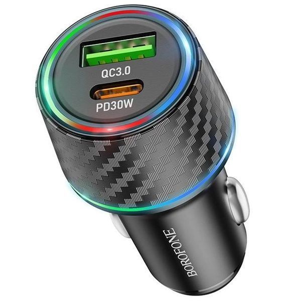 Автомобільний зарядний пристрій BOROFONE BZ21 Brilliant 48W dual port PD30W+QC3.0 car charger Black 570915599 фото