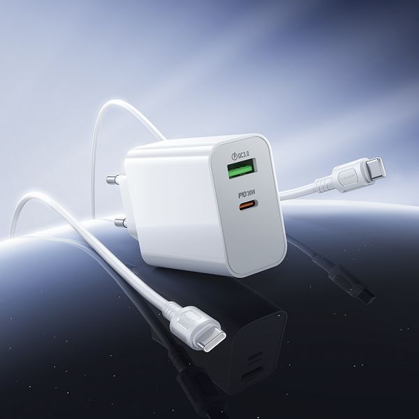 Мережевий зарядний пристрій BOROFONE BA108A Stellar PD30W+QC3.0 charger set (C to C) (EU) White 764017188 фото