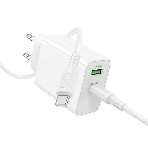 Мережевий зарядний пристрій BOROFONE BA108A Stellar PD30W+QC3.0 charger set (C to C) (EU) White 764017188 фото