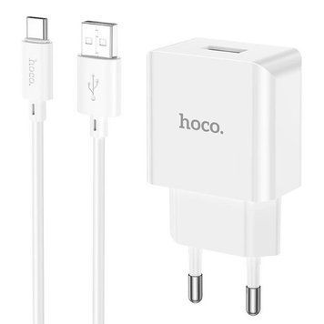 Мережевий зарядний пристрій з кабелем HOCO C106A Leisure single port charger set(Type-C) White 975755367 фото