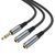 Аудіокабель HOCO UPA21 3.5mm male to 2*3.5mm female, nylon braid, 0.25m, Metal Gray 782401332 фото
