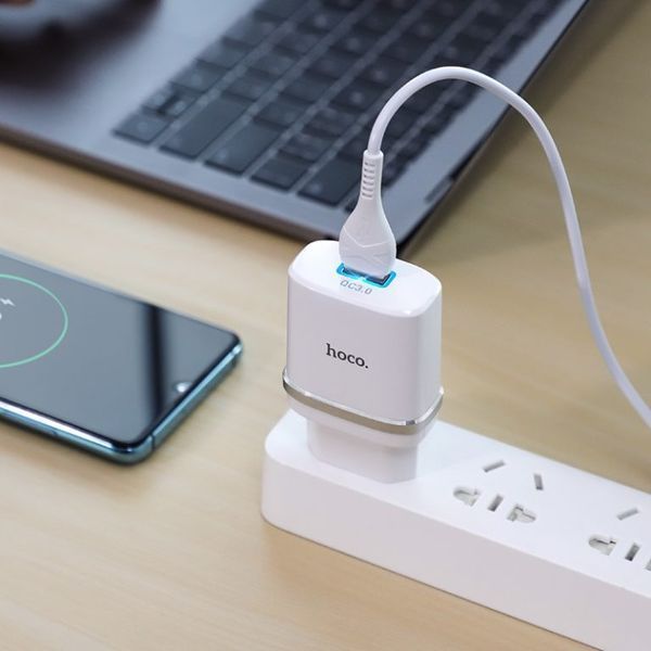 Мережевий зарядний пристрій з кабелем HOCO C12Q Smart QC3.0 charger set(Type-C) 18W White 164469203 фото