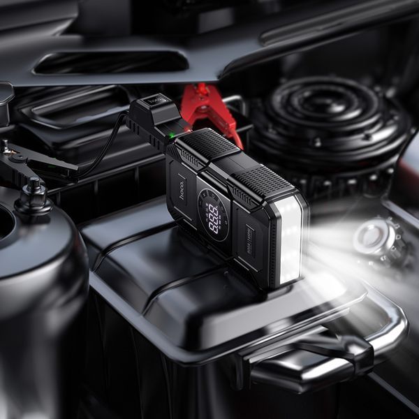 Автомобільний пуско-зарядний пристрій з насосом HOCO QS6 Clever Intelligent air pump+emergency start-up power bank(8000mAh) Black 215029809 фото