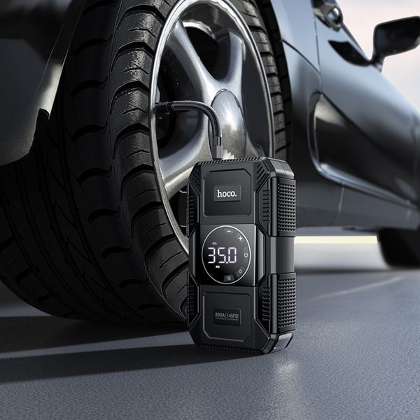 Автомобільний пуско-зарядний пристрій з насосом HOCO QS6 Clever Intelligent air pump+emergency start-up power bank(8000mAh) Black 215029809 фото