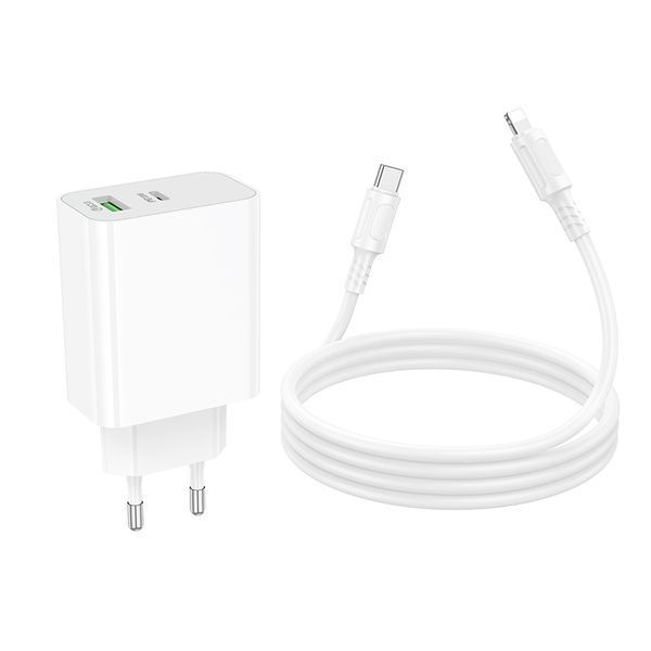 Мережевий зарядний пристрій BOROFONE BA108A Stellar PD30W+QC3.0 charger set (C to iP) (EU) White 781131723 фото