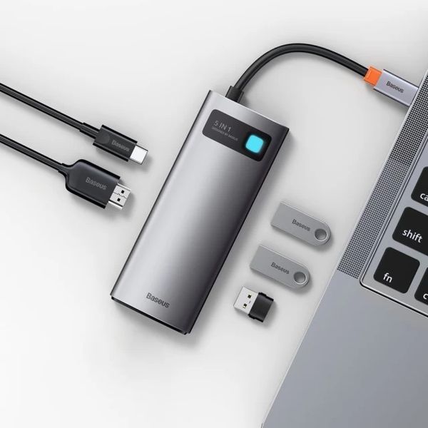 USB-хаб Baseus Metal Gleam Series 5-in-1 Multifunctional （Type-C to HDMI*1+USB3.0*3+PD*1) 988426158 фото