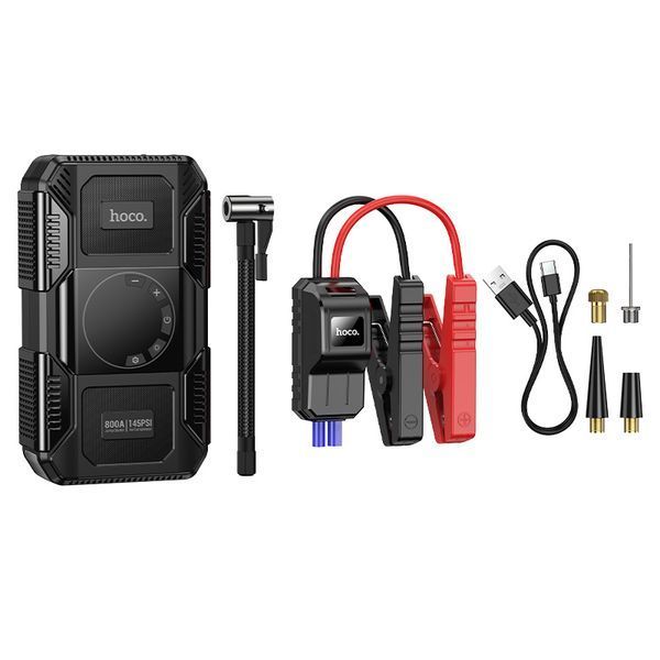 Автомобільний пуско-зарядний пристрій з насосом HOCO QS6 Clever Intelligent air pump+emergency start-up power bank(8000mAh) Black 215029809 фото