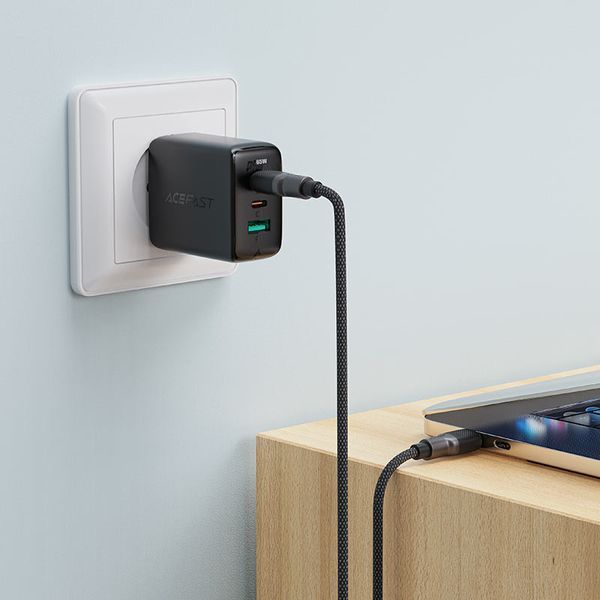 Кабель ACEFAST C10-03 Type-C to Type-C 3A, 60W, 1.2m, silicone, zinc connectors, Black 596874481 фото