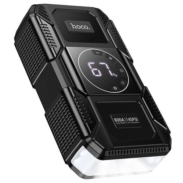Автомобільний пуско-зарядний пристрій з насосом HOCO QS6 Clever Intelligent air pump+emergency start-up power bank(8000mAh) Black 215029809 фото