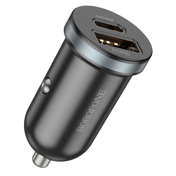 Автомобильное зарядное устройство BOROFONE BZ22 Scenery dual port PD30W+QC3.0 car charger Black 965030390 фото
