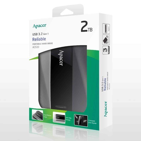 Зовнішній жорсткий диск PHD External 2.5'' Apacer USB 3.2 Gen 1 AC533 2TB Black 108989549 фото