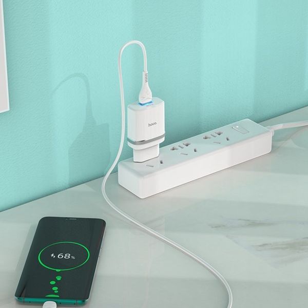 Мережевий зарядний пристрій з кабелем HOCO C12Q Smart QC3.0 charger set(Type-C) 18W White 164469203 фото