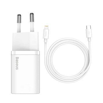 Мережевий зарядний пристрій з кабелем Baseus Super Si 1C 20W With Simple Wisdom Data Cable Type-C/iP 1m White 615310659 фото