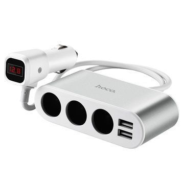 Автомобільний зарядний пристрій HOCO Z13 LCD one-pull-three car charger Silver 926342325 фото