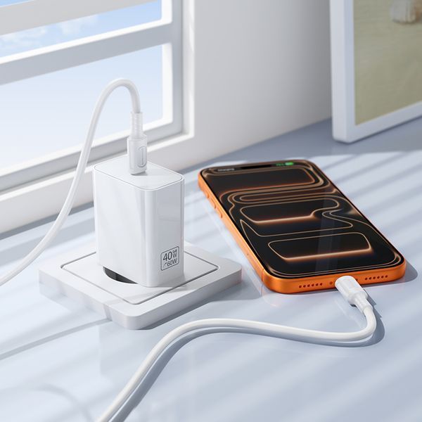 Мережевий зарядний пристрій BOROFONE BA109A Star single port PD40W charger set (C to C) (EU) White 111543054 фото