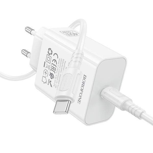 Мережевий зарядний пристрій BOROFONE BA109A Star single port PD40W charger set (C to C) (EU) White 111543054 фото