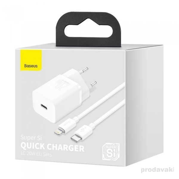 Мережевий зарядний пристрій з кабелем Baseus Super Si 1C 20W With Simple Wisdom Data Cable Type-C/iP 1m White 615310659 фото