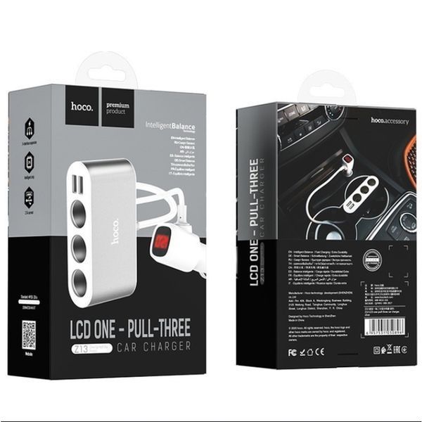 Автомобильное зарядное устройство HOCO Z13 LCD one-pull-three car charger Silver 926342325 фото