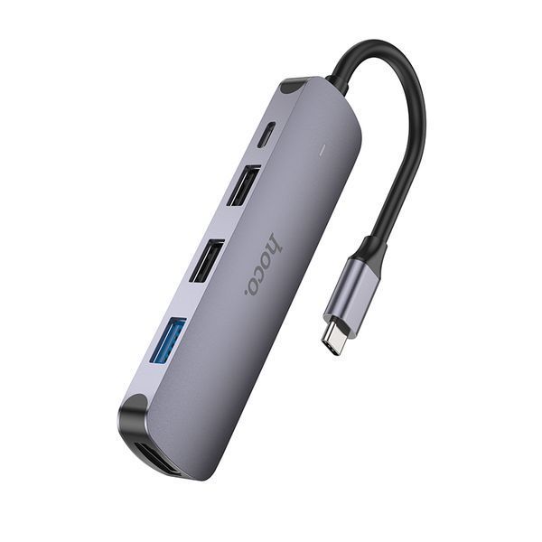 USB-хаб HOCO HB27 Type-C multi-function converter(HDTV+USB3.0+USB2.0*2+PD) Metal Gray 107530822 фото