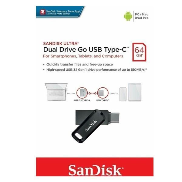 Флеш-накопичувач SanDisk USB 3.1 Ultra Dual Go Type-C 64Gb (150 Mb/s) 110026990 фото