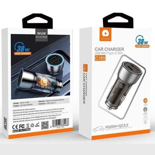 Автомобільний зарядний пристрій WUW-C185 PD20W+QC3.0 black 982013756 фото