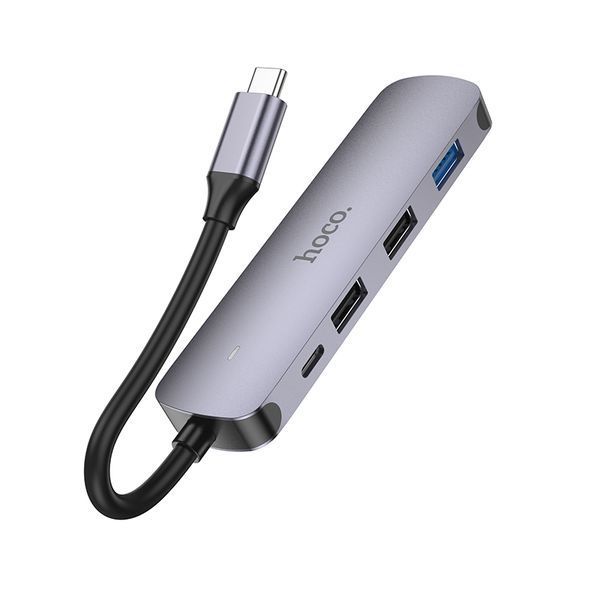 USB-хаб HOCO HB27 Type-C multi-function converter(HDTV+USB3.0+USB2.0*2+PD) Metal Gray 107530822 фото