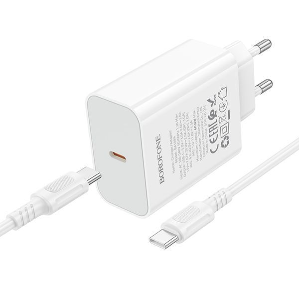 Мережевий зарядний пристрій BOROFONE BA109A Star single port PD40W charger set (C to C) (EU) White 111543054 фото