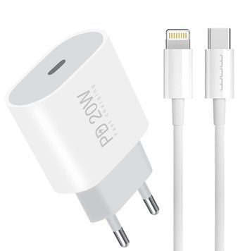Мережевий зарядний пристрій з кабелем WUW-T79L PD 20W USB C charger with type c to lightning cable 915029787 фото