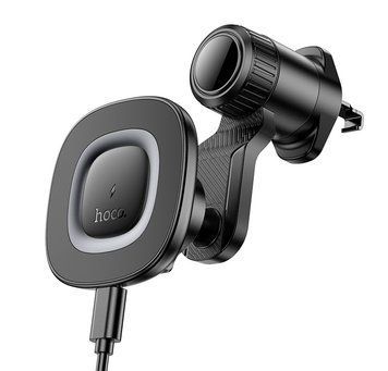 Автотримач для телефона з БЗП HOCO HW30 Crown magnetic wireless charging car holder (air outlet) Black Metal Gray 922902942 фото