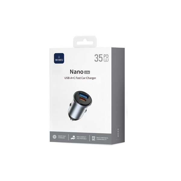 Автомобільний зарядний пристрій WIWU 35W Nano Lite A+C Fast Car Charger Wi-CC030 Gray 577582637 фото