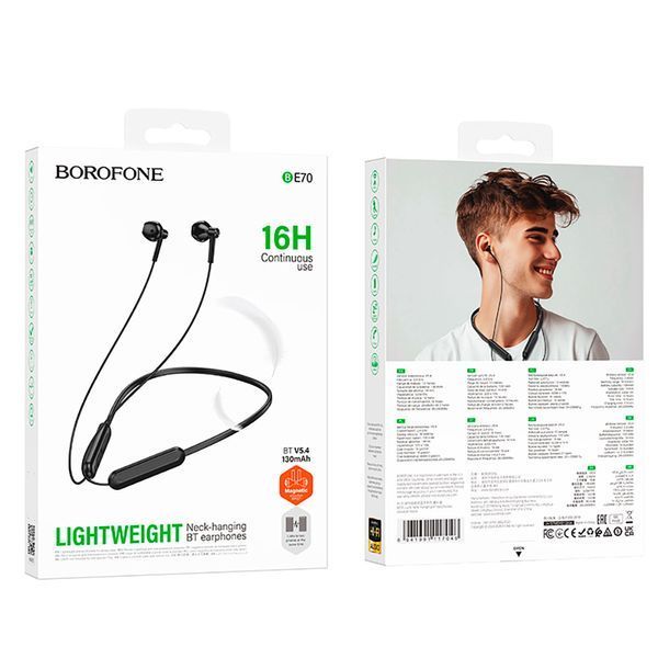 Бездротові спортивні навушники BOROFONE BE70 Light neck-hanging BT earphones obsidian black 609335953 фото
