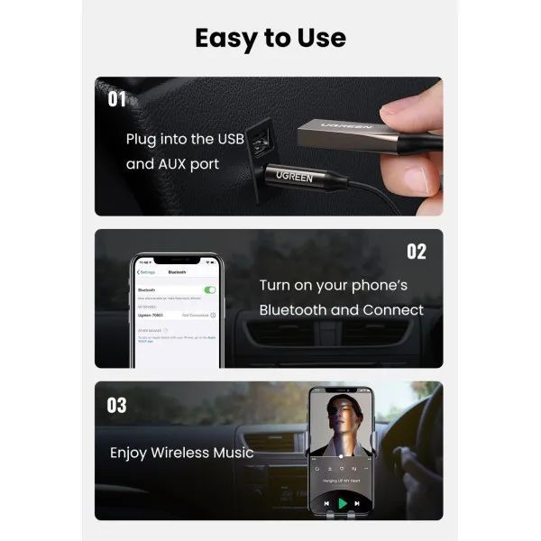 Bluetooth-ресивер UGREEN CM309 Bluetooth Car Receiver Aux with Mic Space Gray 537673163 фото