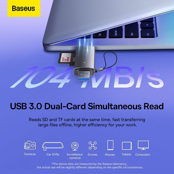 USB-хаб Baseus Lite Series USB-A & Type-C to SD/TF Card Reader Grey 308730896 фото