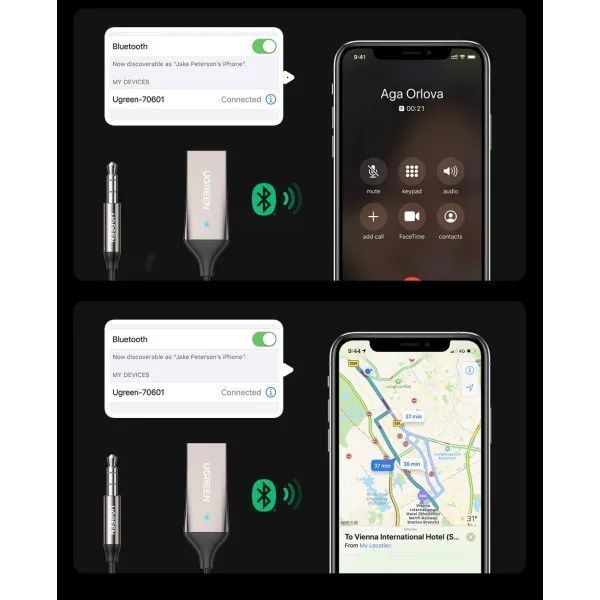 Bluetooth-ресивер UGREEN CM309 Bluetooth Car Receiver Aux with Mic Space Gray 537673163 фото