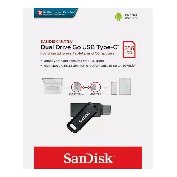 Флеш-накопитель SanDisk USB 3.1 Ultra Dual Go Type-C 256Gb (150 Mb/s) 589565799 фото