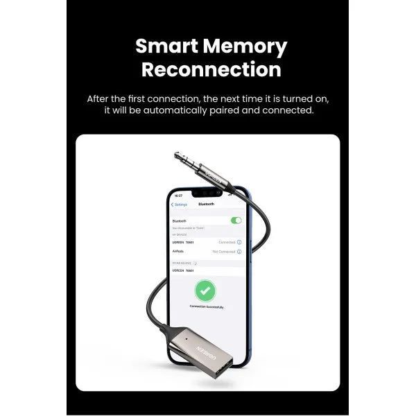 Bluetooth-ресивер UGREEN CM309 Bluetooth Car Receiver Aux with Mic Space Gray 537673163 фото