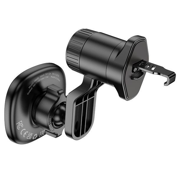 Автодержатель для телефона с БЗУ HOCO HW30 Crown magnetic wireless charging car holder (air outlet) Black Metal Gray 922902942 фото