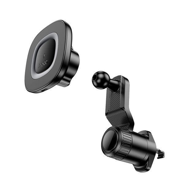 Автодержатель для телефона с БЗУ HOCO HW30 Crown magnetic wireless charging car holder (air outlet) Black Metal Gray 922902942 фото
