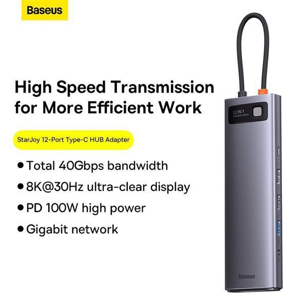 USB-хаб Baseus Metal Gleam Series 12-in-1 Multifunctional Type-C HUB Docking Station Gray 551155174 фото