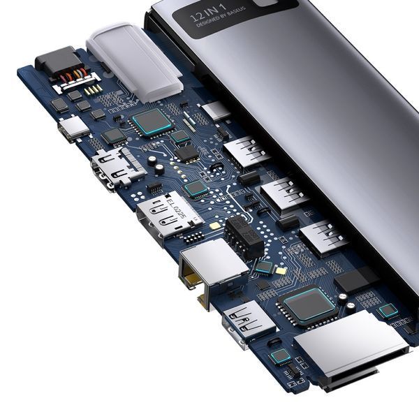 USB-хаб Baseus Metal Gleam Series 12-in-1 Multifunctional Type-C HUB Docking Station Gray 551155174 фото