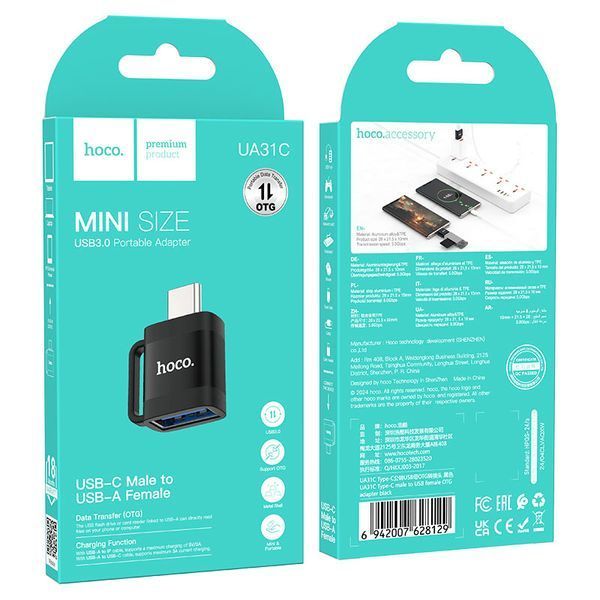 Адаптер HOCO UA31C Type-C male to USB female OTG adapter Black 289423002 фото