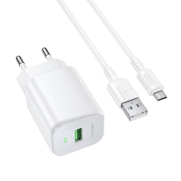 Сетевое зарядное устройство BOROFONE BAS82A Star single port QC3.0 charger set (Micro) (EU) White 536232162 фото