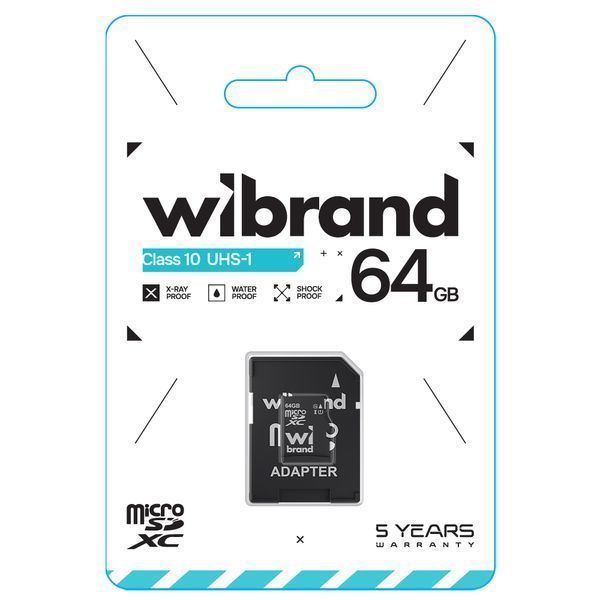 Карта памяти microSDXC (UHS-1) Wibrand 64Gb class 10 (adapter SD) 520013730 фото