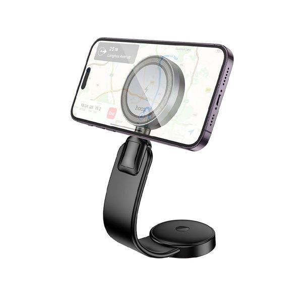 Автотримач для телефона з БЗП HOCO HW29 Totem ring magnetic wireless fast charging car holder (center console) Black Metal Gray 208969241 фото
