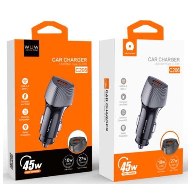 Автомобільний зарядний пристрій WUW-C206 PD20W+QC3.0 Grey 168813619 фото