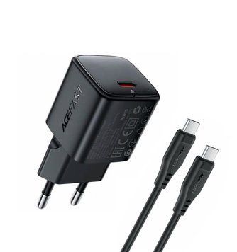 Мережевий зарядний пристрій з кабелем ACEFAST A117 PD20W mini GaN fast charger set(P16),black Black 390579363 фото